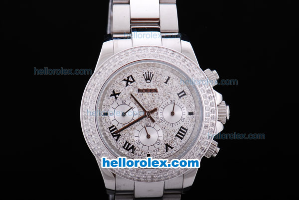 Rolex Daytona Automatic Full Diamond Bezel and Dial-Roman Hour Markers - Click Image to Close